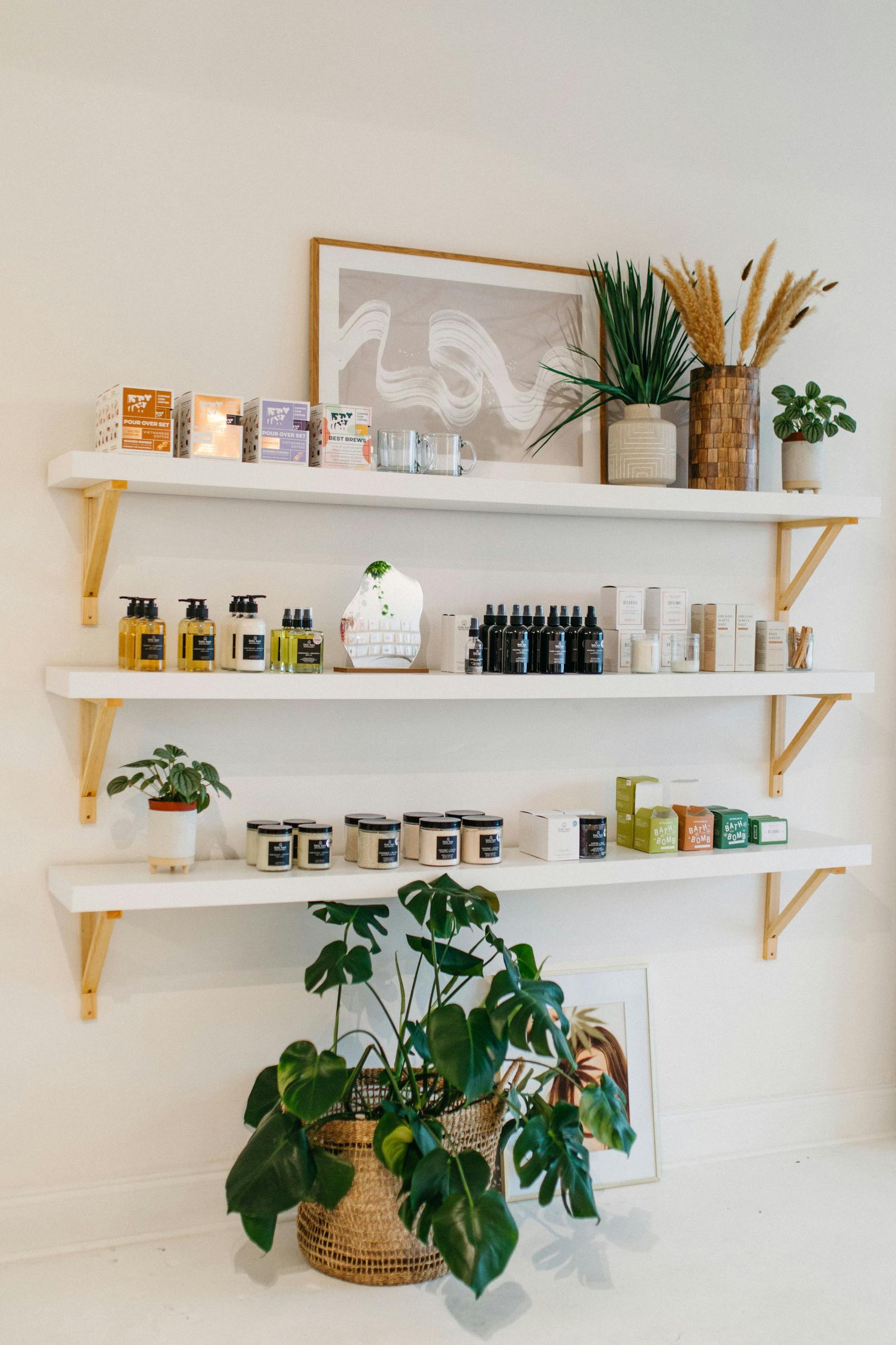 The product shelf at The Standing Appointment